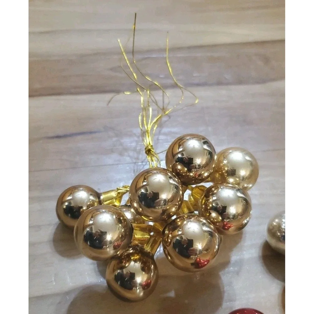 Vintage Christmas Red Gold Silver Mercury Glass Balls w/ Wire Stem Picks 7/8